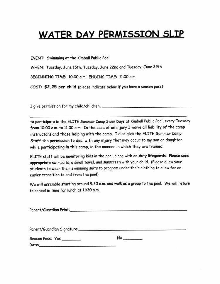 Pool Permission Slip