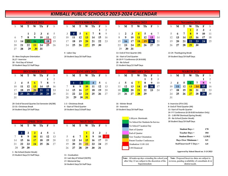 202324 KPS School Calendar Kimball Public Schools