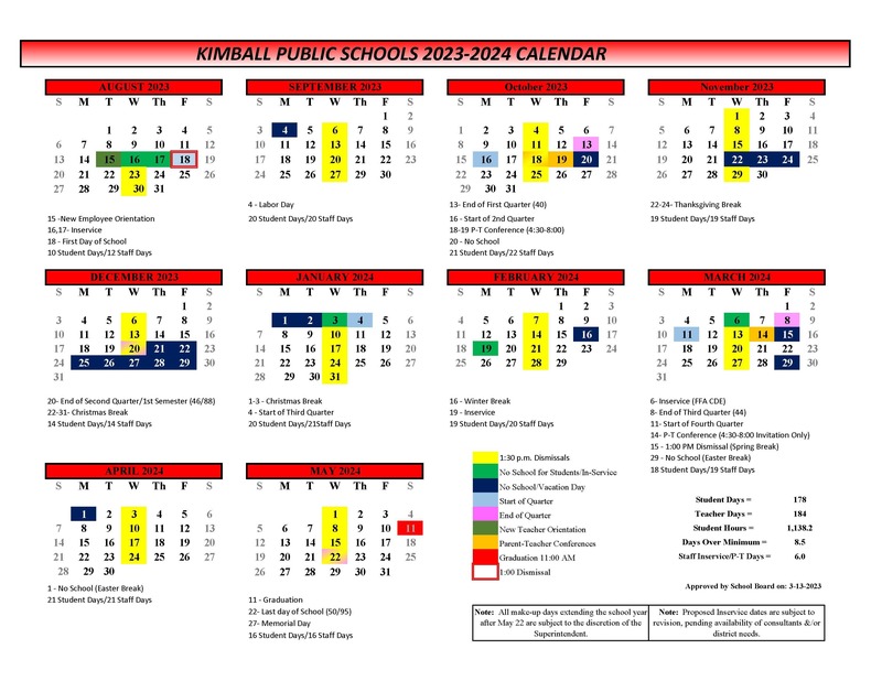 2023 24 KPS School Calendar Kimball Public Schools